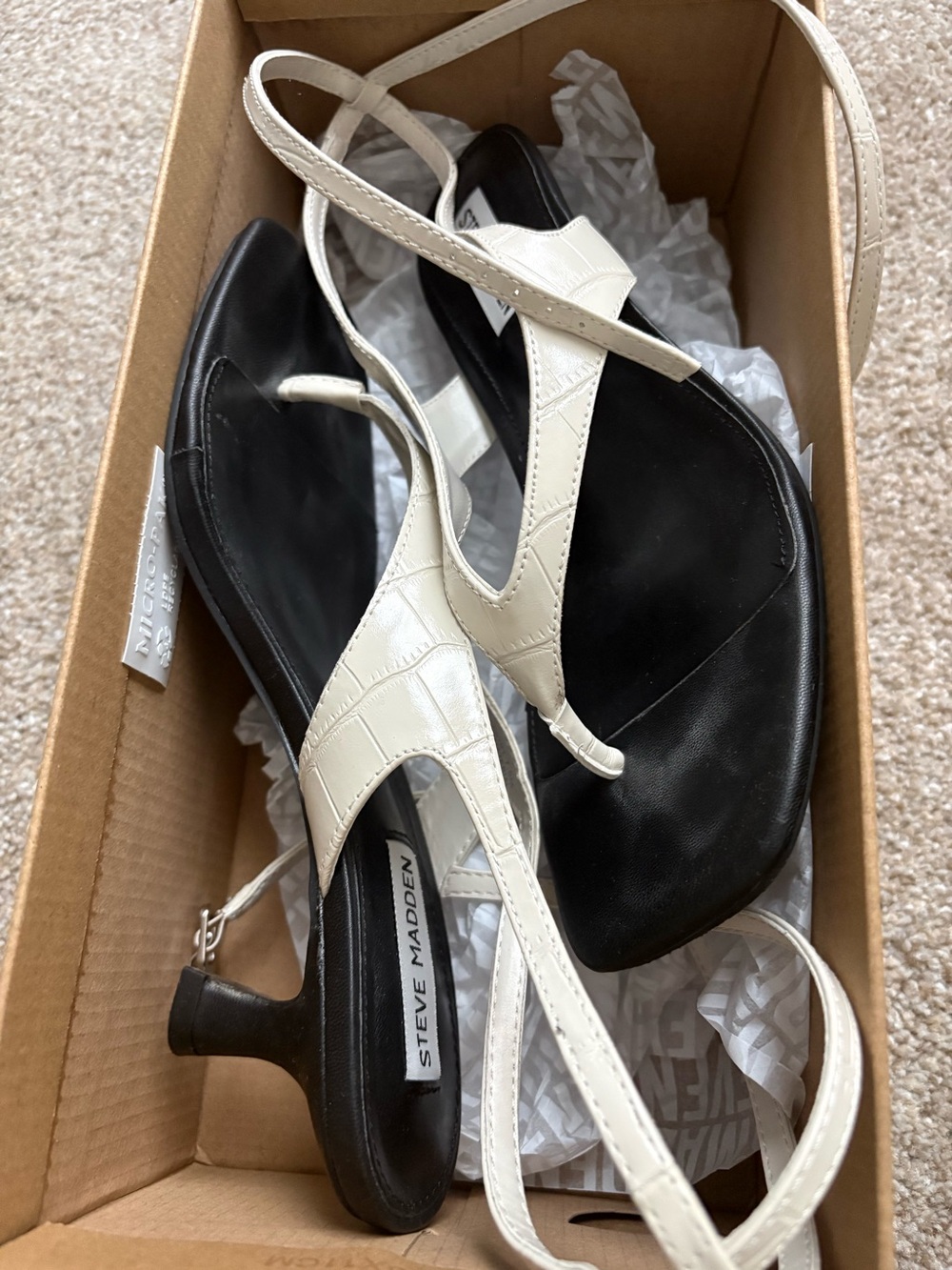 Steve Madden Rayger Off-White Croc-Embossed Square-Toe Thong Sandals